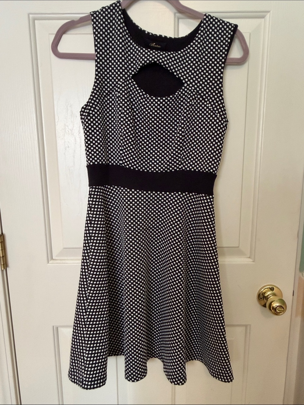 Monteau Black & White Polka Dot Sleeveless Fit-and-Flare Dress